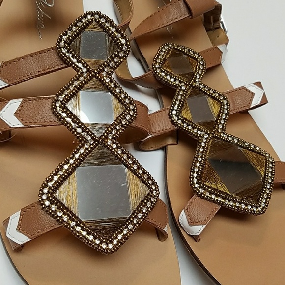 Park Lane tan leather and mirrors sandals - Picture 2 of 4